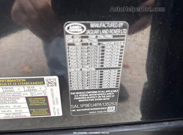 SAL1P9EU4PA135253 2023 LAND ROVER RANGE ROVER SPORT Black Вид підкапотного простору