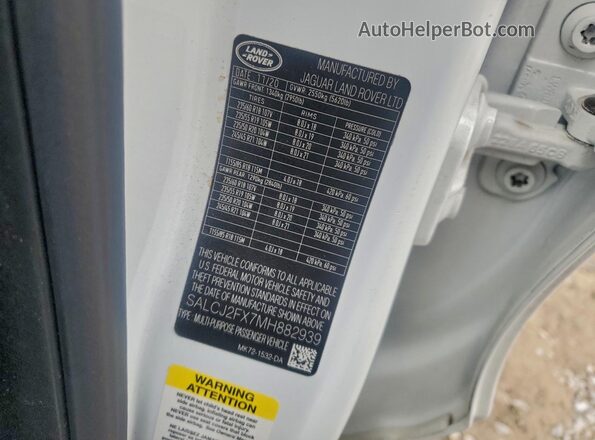 SALCJ2FX7MH882939 2021 LAND ROVER DISCOVERY White Вид підкапотного простору