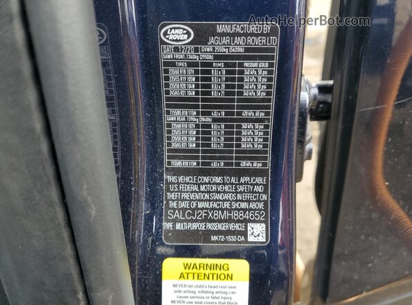 SALCJ2FX8MH884652 2021 LAND ROVER DISCOVERY Blue Панорамний вид салону 360°