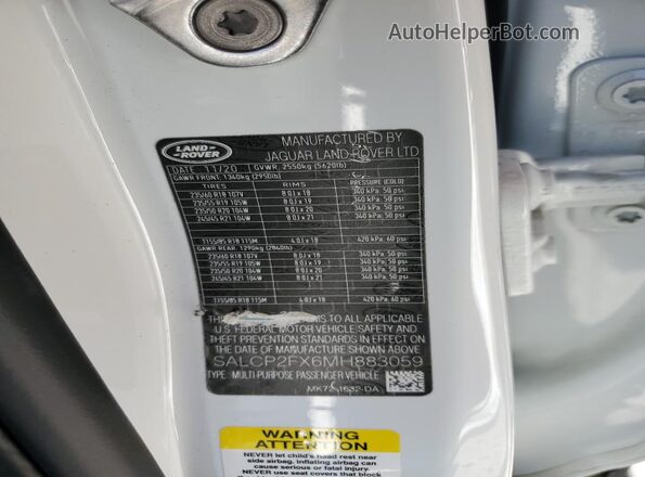 SALCP2FX6MH883059 2021 LAND ROVER DISCOVERY White Շարժիչի բաժամունքի տեսք