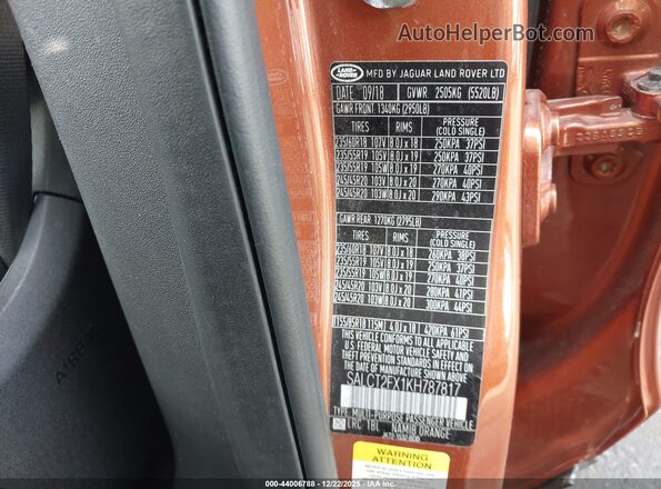 SALCT2FX1KH787817 2019 LAND ROVER DISCOVERY SPORT Оранжевый Вид подкапотного пространства