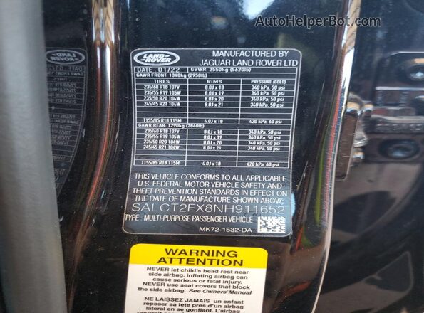 SALCT2FX8NH911652 2022 LAND ROVER DISCOVERY Black სალონის 360-გრადუსიანი ხედი