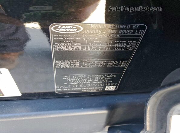 SALE2FEU3P2201882 2023 LAND ROVER DEFENDER Black VIN կոդի պիտակի տեսք