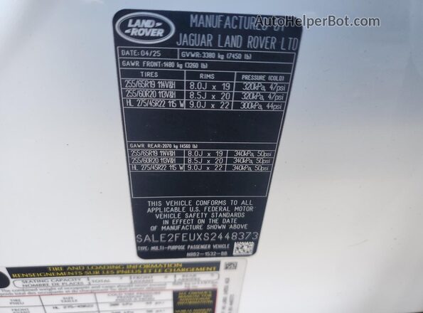 SALE2FEUXS2448373 2025 LAND ROVER DEFENDER White Widok wnętrza 360 stopni