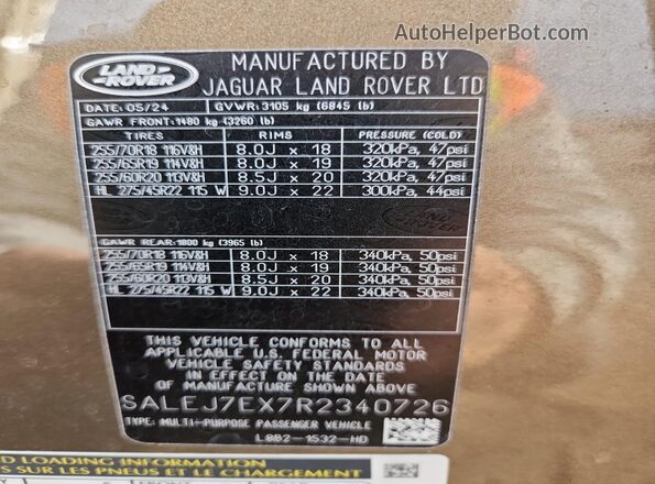 SALEJ7EX7R2340726 2024 LAND ROVER DEFENDER Brown Панорамний вид салону 360°