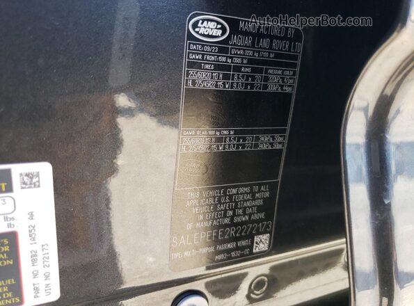 SALEPEFE2R2272173 2024 LAND ROVER DEFENDER Charcoal Widok naklejki z numerem VIN