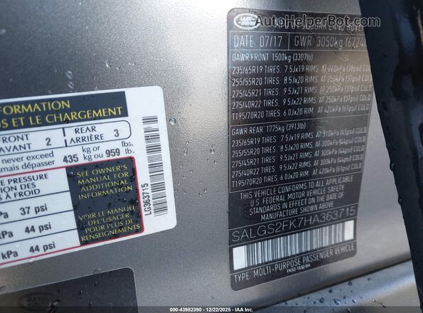 SALGS2FK7HA363715 2017 LAND ROVER RANGE ROVER Gray Engine compartment view