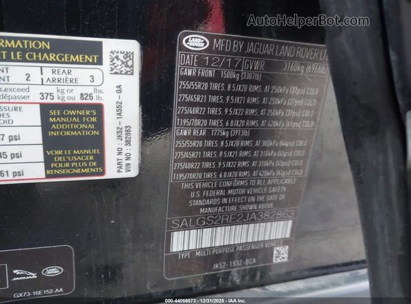 SALGS2RE2JA382863 2018 LAND ROVER RANGE ROVER Black Engine compartment view