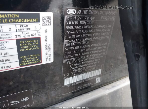 SALGS2RE5JA383134 2018 LAND ROVER RANGE ROVER Black Вид підкапотного простору