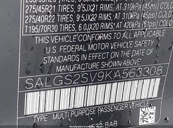 SALGS2SV9KA563308 2019 LAND ROVER RANGE ROVER Black Engine compartment view