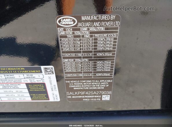 SALKP9F42SA279038 2025 LAND ROVER RANGE ROVER Black Շարժիչի բաժամունքի տեսք