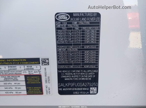 SALKP9FU0SA279250 2025 LAND ROVER RANGE ROVER White Շարժիչի բաժամունքի տեսք
