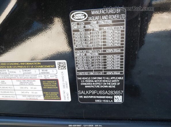 SALKP9FU6SA283657 2025 LAND ROVER RANGE ROVER Black Engine compartment view