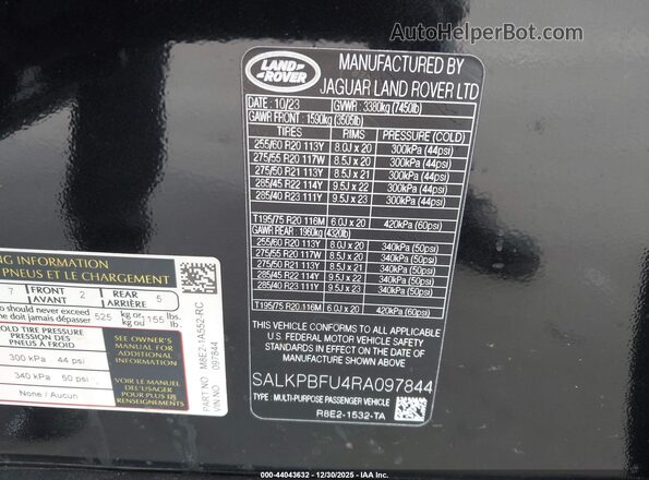 SALKPBFU4RA097844 2024 LAND ROVER RANGE ROVER Черный Вид подкапотного пространства