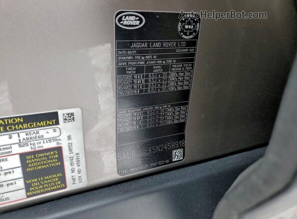 SALRJ2EX5N2458918 2022 LAND ROVER DISCOVERY Gold VIN კოდის სტიკერის ხედი