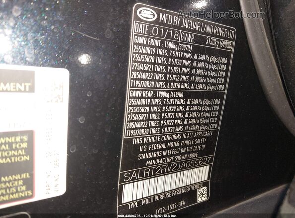 SALRT2RV2JA055627 2018 LAND ROVER DISCOVERY Black Вид підкапотного простору