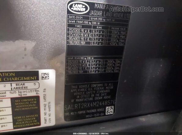 SALRT2RX4M2448576 2021 LAND ROVER DISCOVERY Gray Widok komory silnika