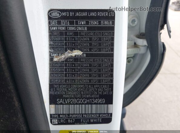 SALVP2BG0GH134969 2016 LAND ROVER RANGE ROVER EVOQUE Белый Вид подкапотного пространства