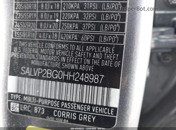 SALVP2BG0HH248987 2017 LAND ROVER RANGE ROVER EVOQUE Gray Widok komory silnika