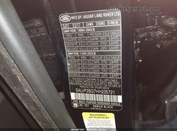 SALVP2BG7HH235721 2017 LAND ROVER RANGE ROVER EVOQUE Black Widok komory silnika