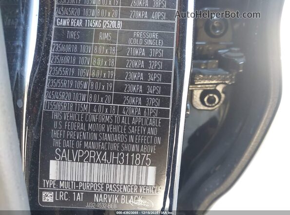 SALVP2RX4JH311875 2018 LAND ROVER RANGE ROVER EVOQUE Черный Вид подкапотного пространства