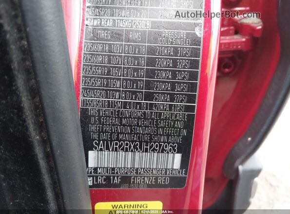 SALVR2RX3JH297963 2018 LAND ROVER RANGE ROVER EVOQUE Red Vista del compartimento del motor