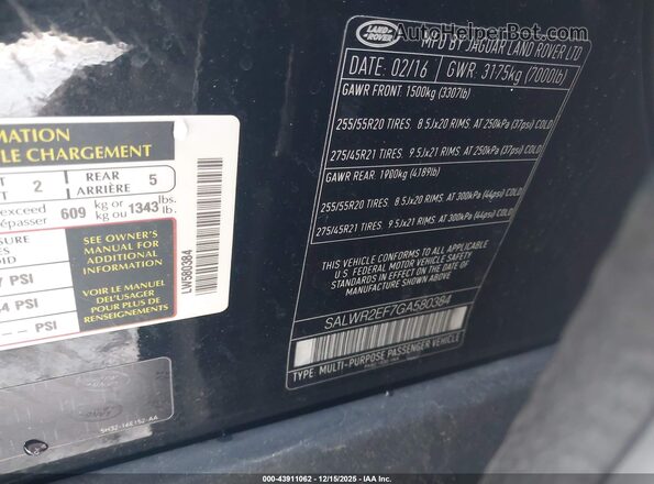 SALWR2EF7GA580384 2016 LAND ROVER RANGE ROVER SPORT Black Engine compartment view