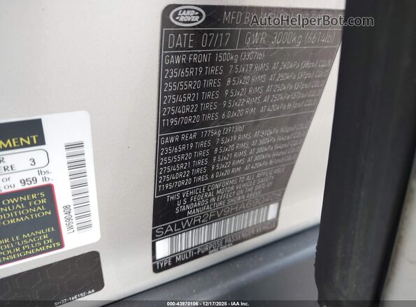 SALWR2FV9HA690408 2017 LAND ROVER RANGE ROVER SPORT Beige Widok komory silnika