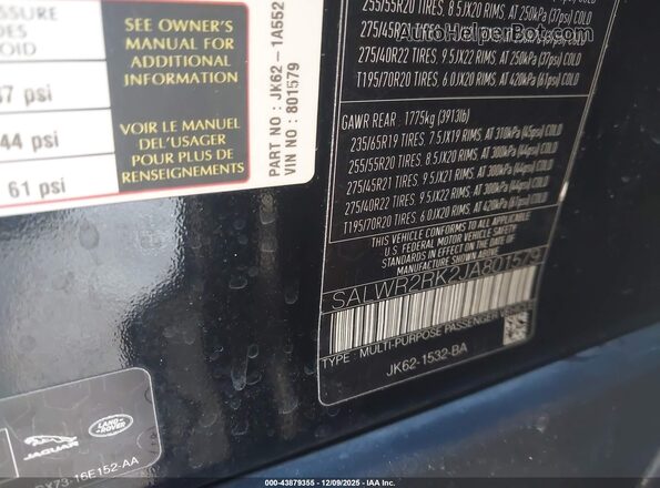 SALWR2RK2JA801579 2018 LAND ROVER RANGE ROVER SPORT Черный Вид подкапотного пространства