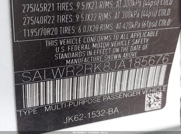 SALWR2RK8JA185676 2018 LAND ROVER RANGE ROVER SPORT Белый Вид подкапотного пространства