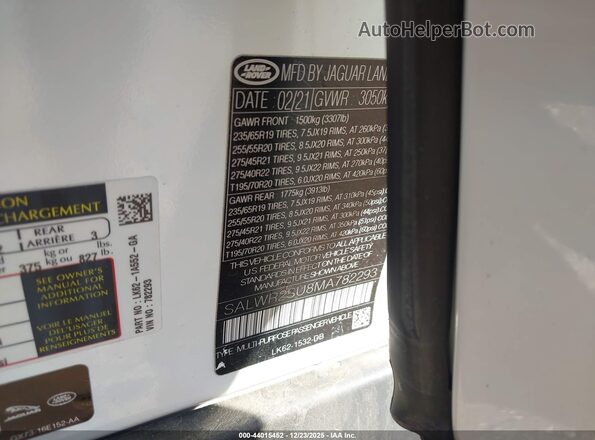 SALWR2SU8MA782293 2021 LAND ROVER RANGE ROVER SPORT White Widok komory silnika