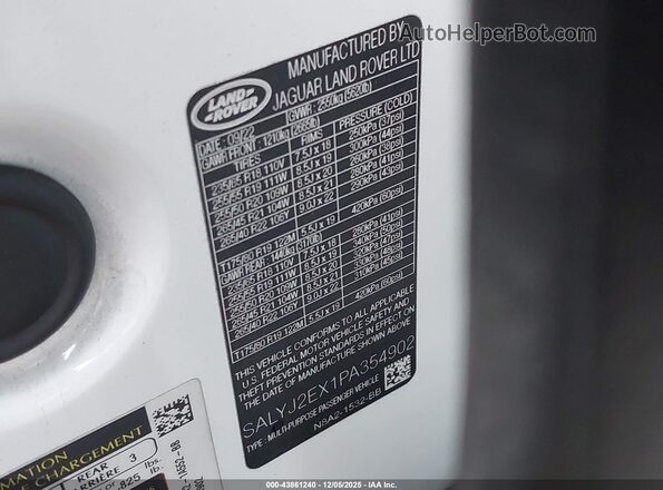 SALYJ2EX1PA354902 2023 LAND ROVER RANGE ROVER VELAR Белый Вид подкапотного пространства