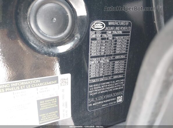 SALYJ2EX9MA308892 2021 LAND ROVER RANGE ROVER VELAR Черный Вид подкапотного пространства