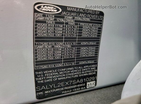 SALYL2EX7SA810291 2025 LAND ROVER RANGE Gray Widok wnętrza 360 stopni