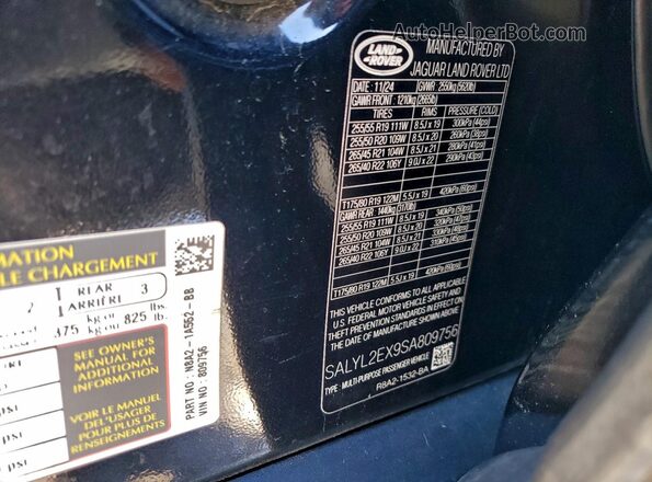 SALYL2EX9SA809756 2025 LAND ROVER RANGE Black VIN sticker view