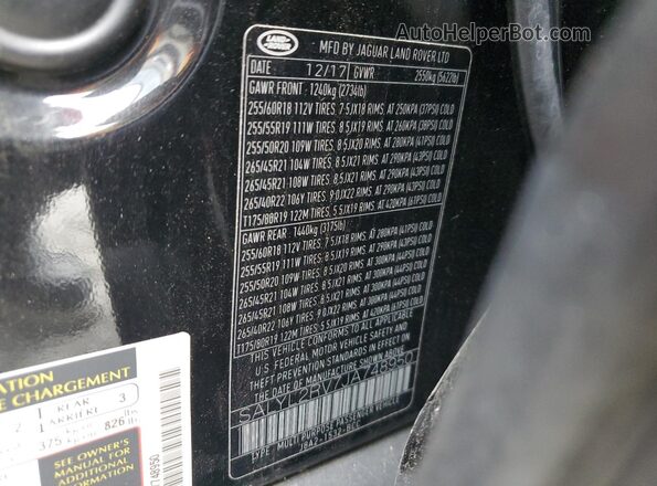 SALYL2RV7JA748950 2018 LAND ROVER RANGE Черный Вид наклейки с VIN-кодом