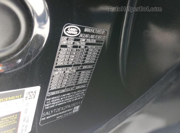 SALYT2EX2PA350111 2023 LAND ROVER RANGE Черный Вид наклейки с VIN-кодом