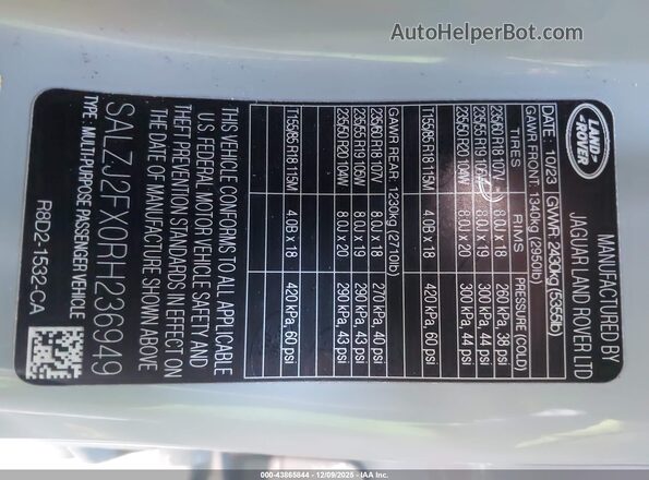 SALZJ2FX0RH236949 2024 LAND ROVER RANGE ROVER EVOQUE Gray Widok komory silnika