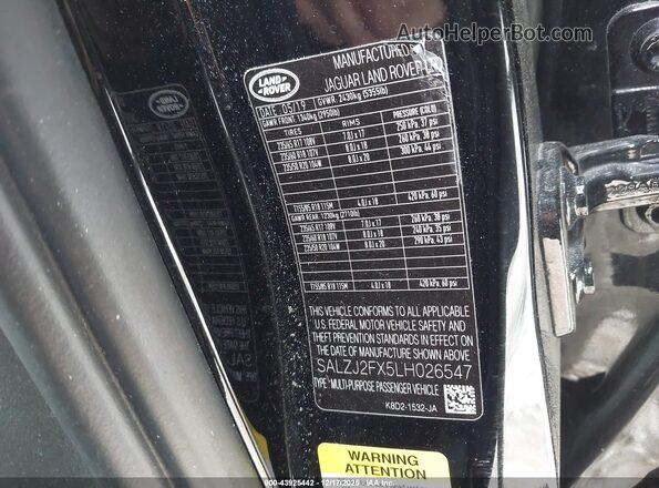 SALZJ2FX5LH026547 2020 LAND ROVER RANGE ROVER EVOQUE Black Вид підкапотного простору