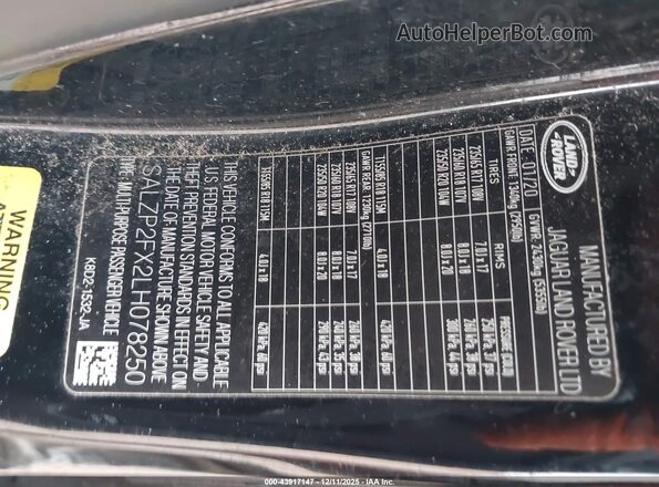 SALZP2FX2LH078250 2020 LAND ROVER RANGE ROVER EVOQUE Black ძრავის განყოფილების ხედი