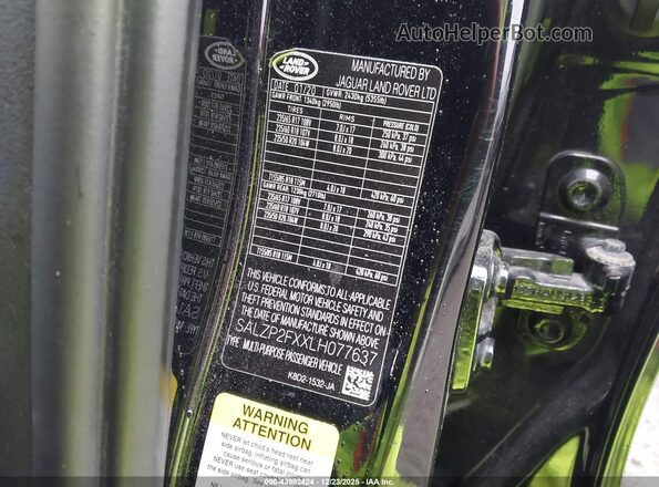 SALZP2FXXLH077637 2020 LAND ROVER RANGE ROVER EVOQUE Black Շարժիչի բաժամունքի տեսք