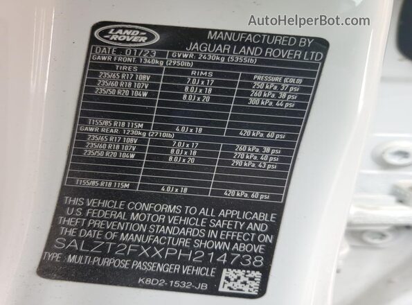 SALZT2FXXPH214738 2023 LAND ROVER RANGE Белый Вид подкапотного пространства