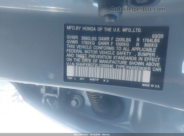 SHHFK8G72LU200940 2020 HONDA CIVIC TYPE R Серый Вид подкапотного пространства
