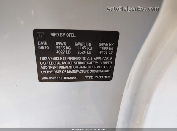 W04GS6SS9L1003658 2020 BUICK REGAL Белый Вид подкапотного пространства