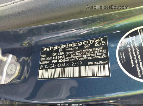 W1K3G4EBXMJ319759 2021 MERCEDES-BENZ A 220 Blue Vista del compartimento del motor
