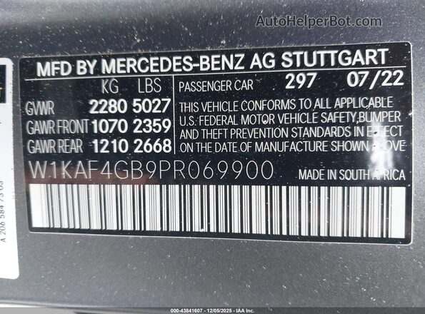 W1KAF4GB9PR069900 2023 MERCEDES-BENZ C-CLASS Gray Вид підкапотного простору
