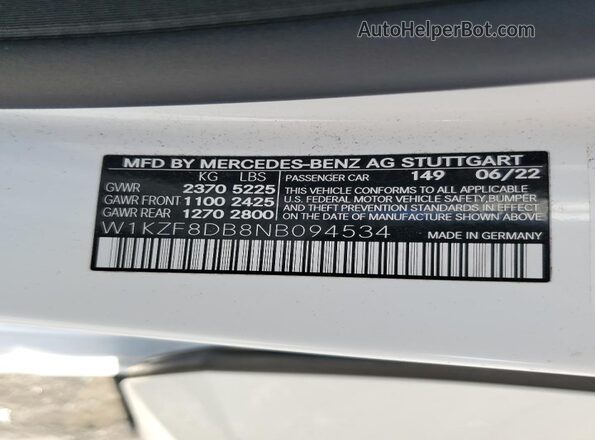W1KZF8DB8NB094534 2022 MERCEDES-BENZ E Белый Вид подкапотного пространства
