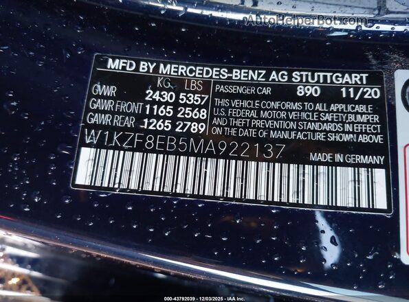 W1KZF8EB5MA922137 2021 MERCEDES-BENZ E-CLASS Blue Widok komory silnika