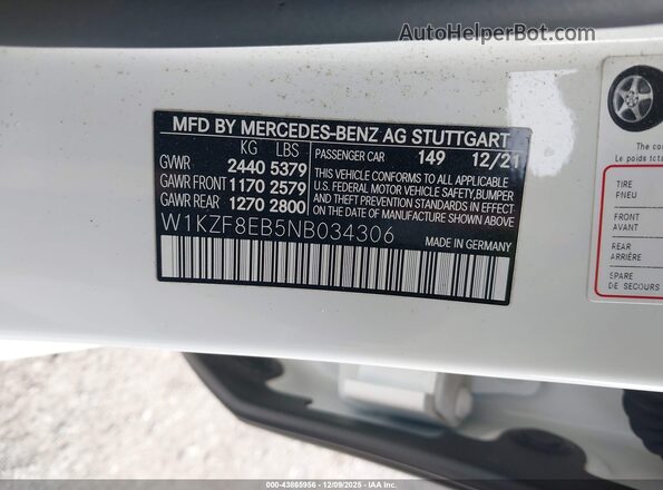 W1KZF8EB5NB034306 2022 MERCEDES-BENZ E-CLASS White Вид підкапотного простору