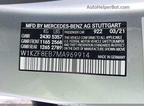 W1KZF8EB7MA969914 2021 MERCEDES-BENZ E-CLASS Silver Շարժիչի բաժամունքի տեսք